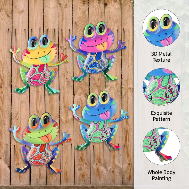 Junware Metal Frog Wall Decor, 4Pcs Frog Iron Wall Art Sculptures Art Frogs Wall Hanging Sculpture Decoration. Outdoor Fence Art for Home Garden, Fence, Patio, Yard, Bedroom Outside Gifts for Adults - Image 4
